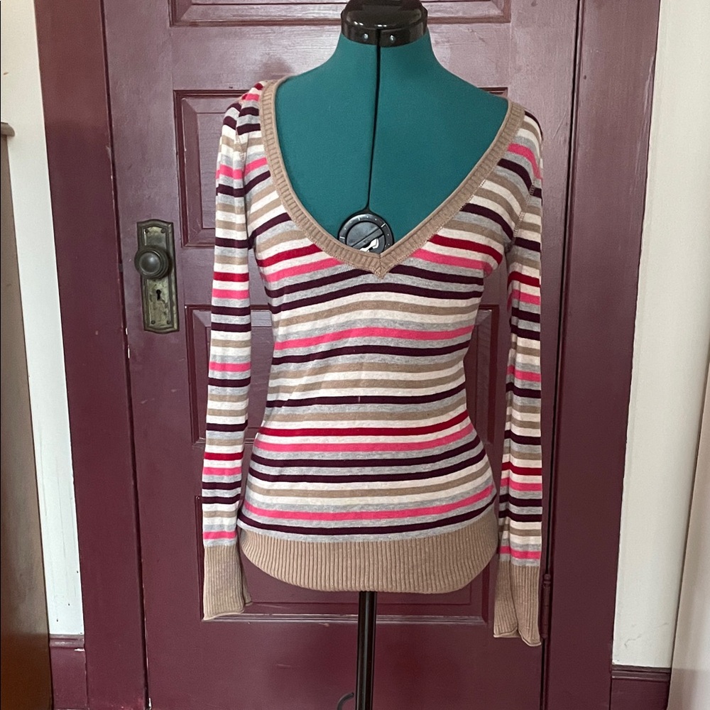 Aeropostale Multicolor Striped V-Neck Sweater